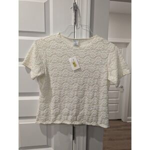 Westbound Petites Medium Lacey Feminine White Scoop Neck Top NWT Angelcore Fairy